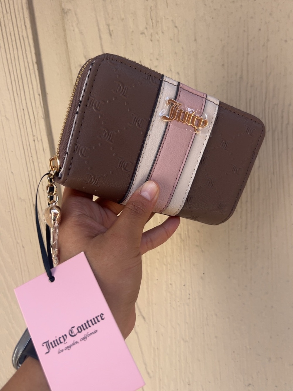 Juicy Couture Brown Wallet with Pink & Cream Stripe